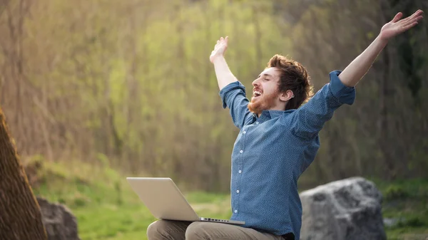 Depositphotos 76330745 Stock Photo Happy Hipster With Laptop In